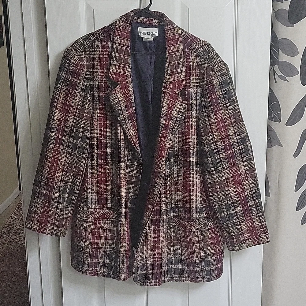 Vintage White Stag Heritage Plaid Textured Wool Blazer - Picture 1 of 7